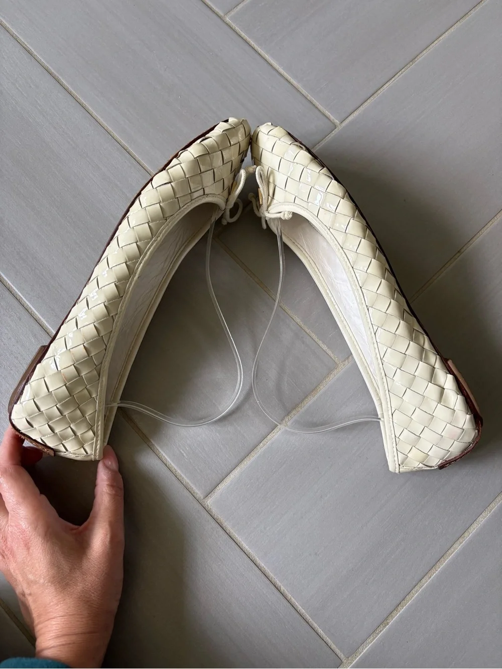 Tory Burch Prescott Woven Patent Leather Ballet Flats with Gold Logo